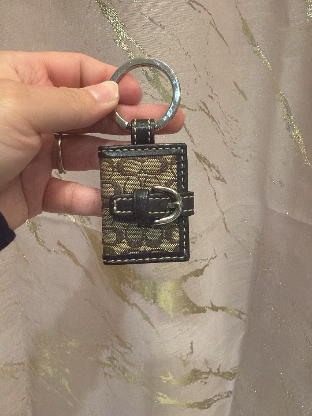 Coach Brown Signature Canvas Key & Card Holder with Buckle Accent